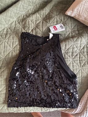 H&M Black Sequin Crop Tank Top